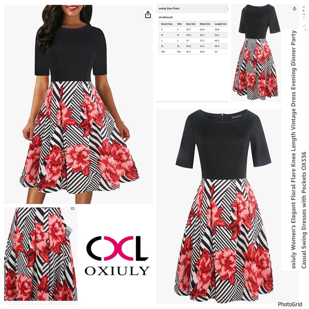 Oxiuly 2XL plus size flare vintage swing floral dress NWT